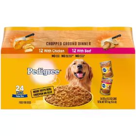 Pedigree Chopped Ground Dinner Wet Dog Food Variety Pack 13.2 oz Cans (24 Pack) vitamins Delicious adult dog food