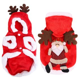 Pet Christmas Clothes Santa Claus Reindeer Antlers Costume Winter Outfit New Year Coat For Small Medium Dogs Cats Available in S/M/L/XL (Option: Red_XL)