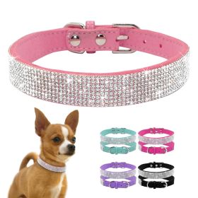 Dog Collar Crystal Glitter Rhinestone Pet Collars Zinc Alloy Buckle Collar For Small Medium Dogs Cats Chihuahua Pug Dog Collar (Color: Purple, size: XS)