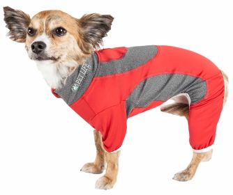 Pet Life Active 'Warm-Pup' Heathered Performance 4-Way Stretch Two-Toned Full Body Warm Up (Color: Red, size: X-Small)