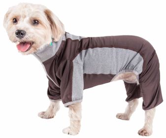 Pet Life Active 'Warm-Pup' Heathered Performance 4-Way Stretch Two-Toned Full Body Warm Up (Color: Brown, size: X-Large)