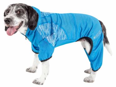 Pet Life Active 'Pawsterity' Heathered Performance 4-Way Stretch Two-Toned Full Bodied Hoodie (Color: Blue, size: medium)