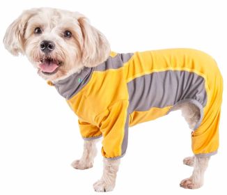 Pet Life Active 'Warm-Pup' Heathered Performance 4-Way Stretch Two-Toned Full Body Warm Up (Color: Orange, size: small)