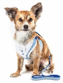 Pet Life Luxe 'Spawling' 2-In-1 Mesh Reversed Adjustable Dog Harness-Leash W/ Fashion Bowtie (Color: Blue, size: large)