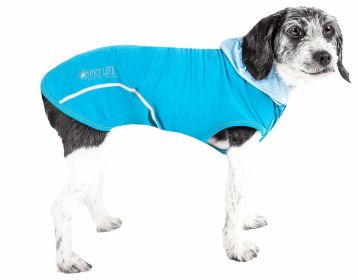 Pet Life Active 'Pull-Rover' Premium 4-Way Stretch Two-Toned Performance Sleeveless Dog T-Shirt Tank Top Hoodie (Color: Blue, size: large)