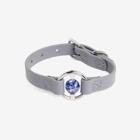 Luxury Spill-Proof Dog Collar Embedded with Healing Crystal (Color: Sea Lavender, size: medium)