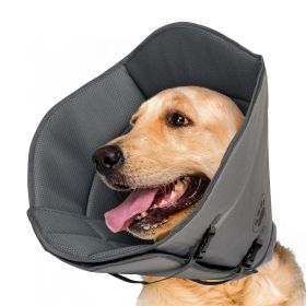 Dog Cone Breathable Dog Recovery Collar for Medium and Large Dogs Soft Dog Cone Adjustable Drawstring and Buckle Prevent Licking and Scratching Wounds (Color: GRAY-XL)