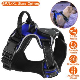 Light Up Dog Harness Rechargeable LED Dog Harness No Pull Lighted Dog Vest with Handle for Small/Medium/Large Dogs (Color: Dark Blue, size: XL)