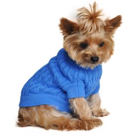 Dog Cable Knit 100% Cotton Sweater (Color: Riverside Blue, size: large)