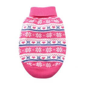 Dog Cable Knit 100% Cotton Sweater (Color: Snowflakes and Hearts Pink, size: large)